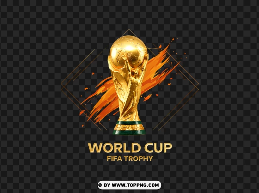 Golden FIFA World Cup trophy featuring a glowing effect with dynamic flame accents.