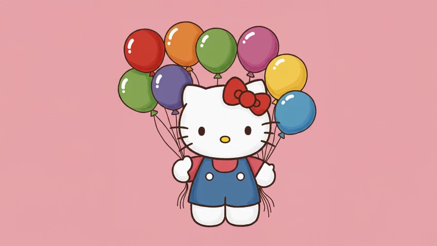 Hello Kitty Wallpaper With Balloons And Celebration PNG Transparent Background