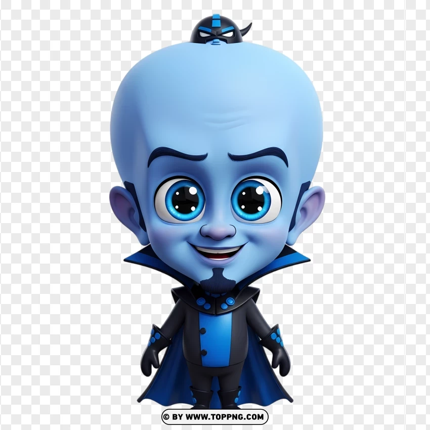 Playful Chibi Megamind In Pixar Style PNG Transparent Background
