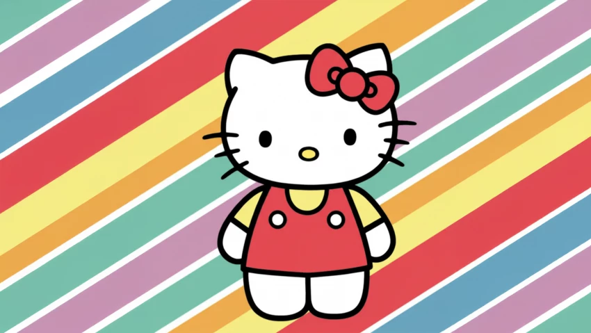 Hello Kitty Pc Wallpaper With Colorful Stripes PNG Transparent Background