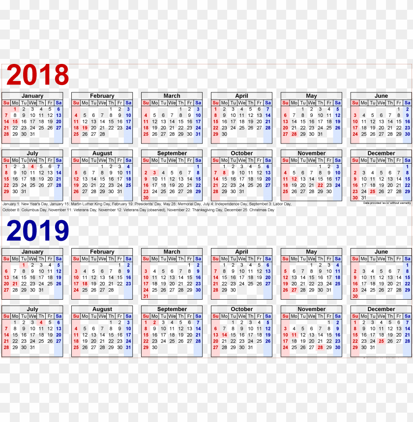 2018 2019 calendar s png images background -  image ID is 38032