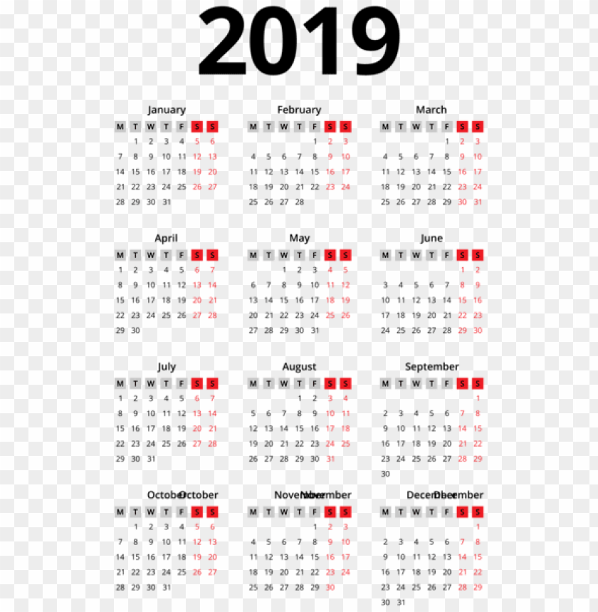 2019 calendar black PNG Images 41636