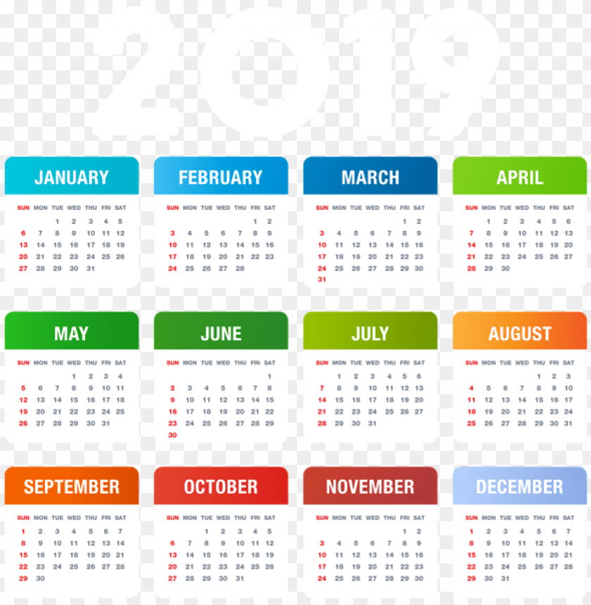 2019 Calendar Colorful PNG Images
