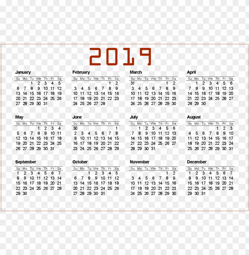 2019 calendar png png images background -  image ID is 38029