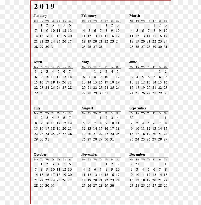 2019 calendar png pics png images background -  image ID is 38024