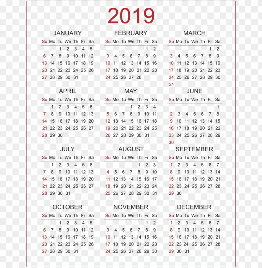 2019 calendar s png images background -  image ID is 38028