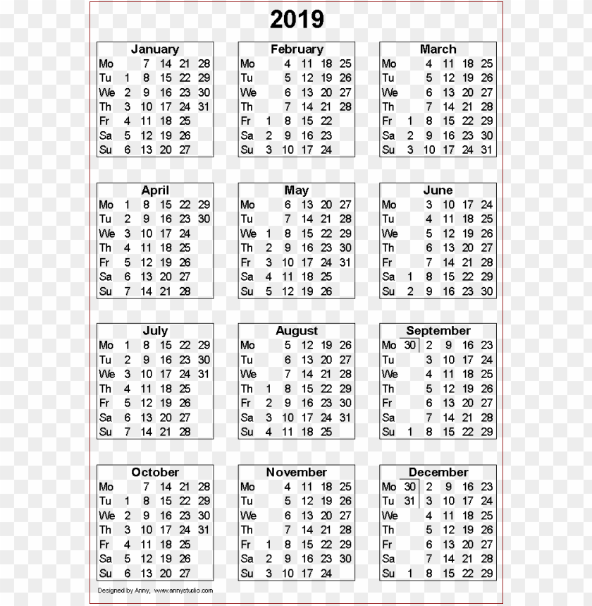 Download 2019 Calendar Templates Png Images Background Toppng