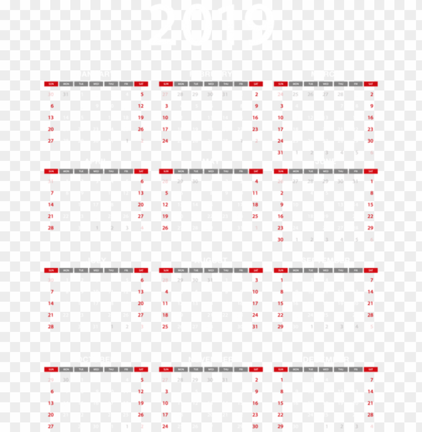 2019 Calendar Transparent PNG Images