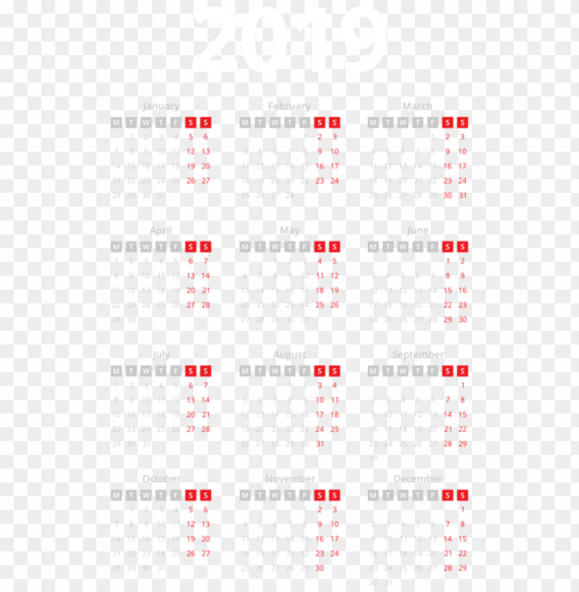 2019 Calendar White PNG Images