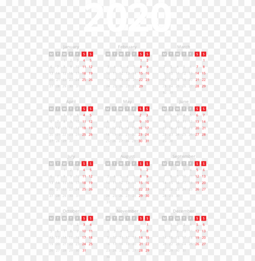 2020 calendar white PNG Images 41641