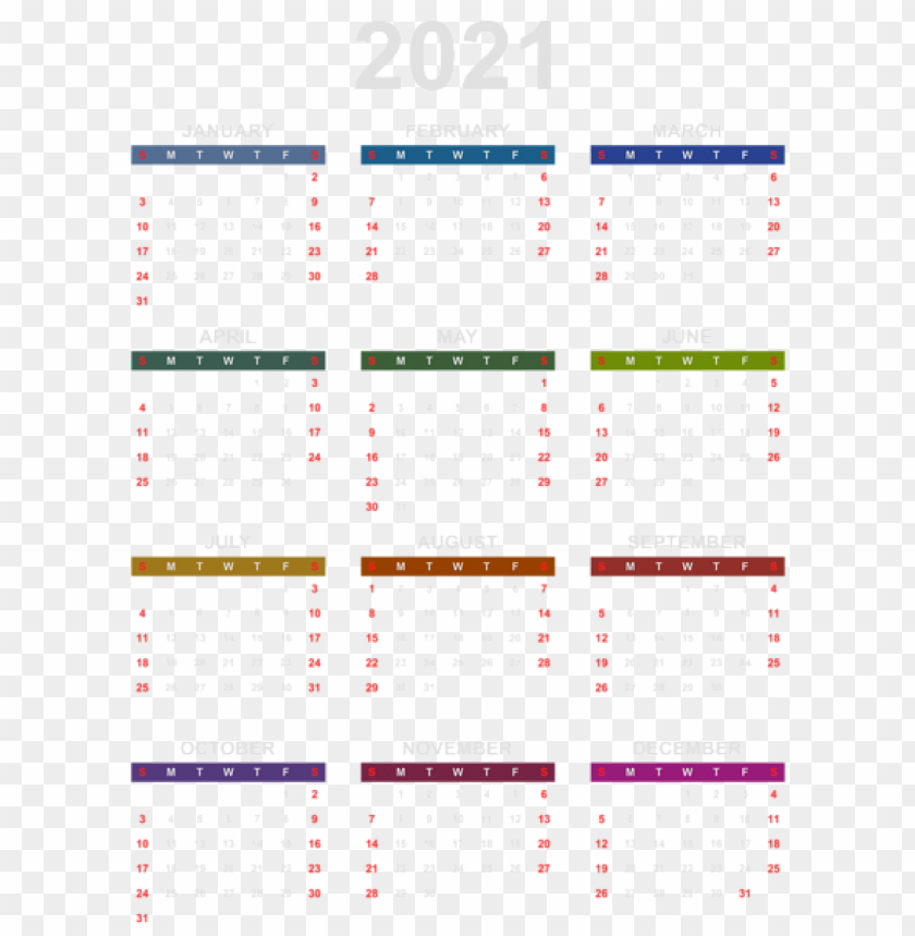 2021 Color Calendar Transparent PNG Image With Transparent Background