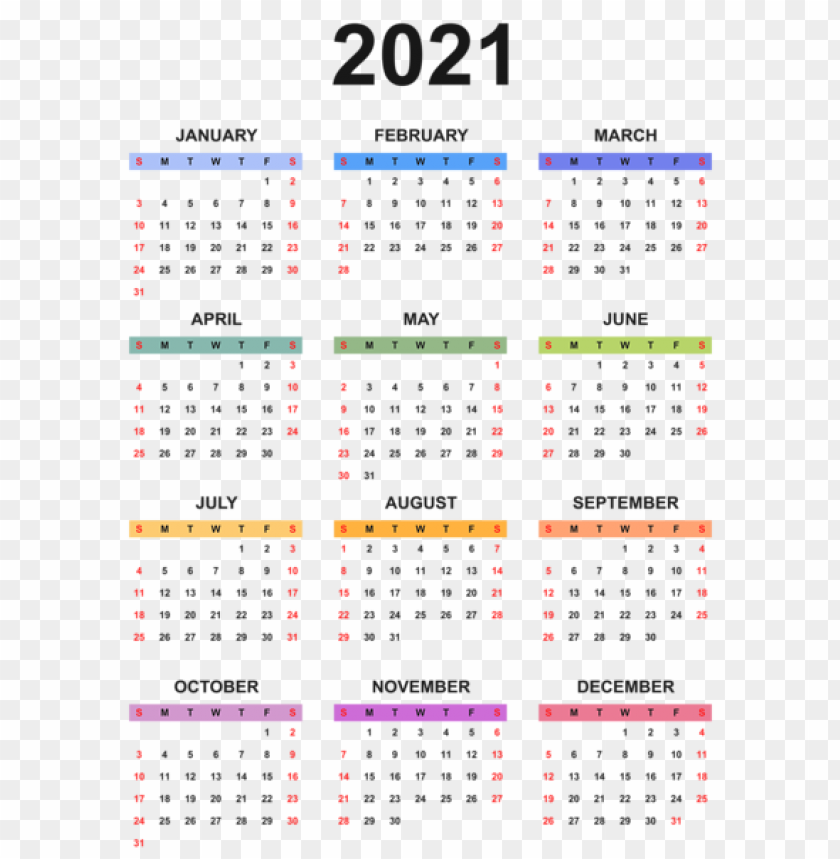 2021 Colorful Calendar Transparent PNG Image With Transparent Background