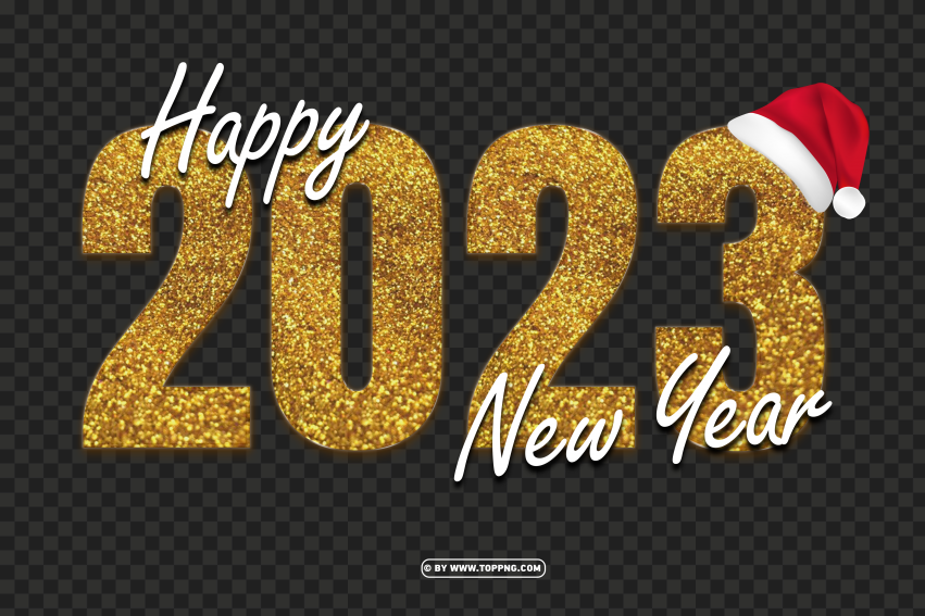2023 happy new year golden glitter with santa hat png,New year 2023 png,Happy new year 2023 png free download,2023 png,Happy 2023,New Year 2023,2023 png image