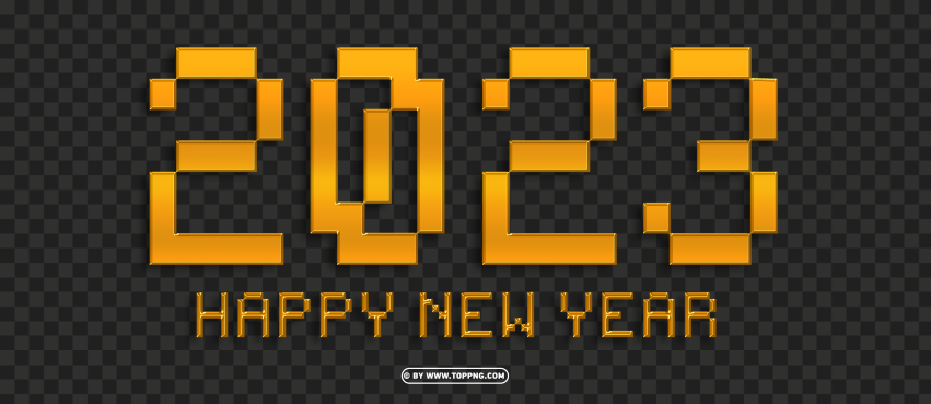2023 Happy New Year Golden Pixel Design Png