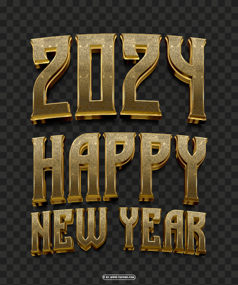 2024 Happy New Year 3d Golden Design Png