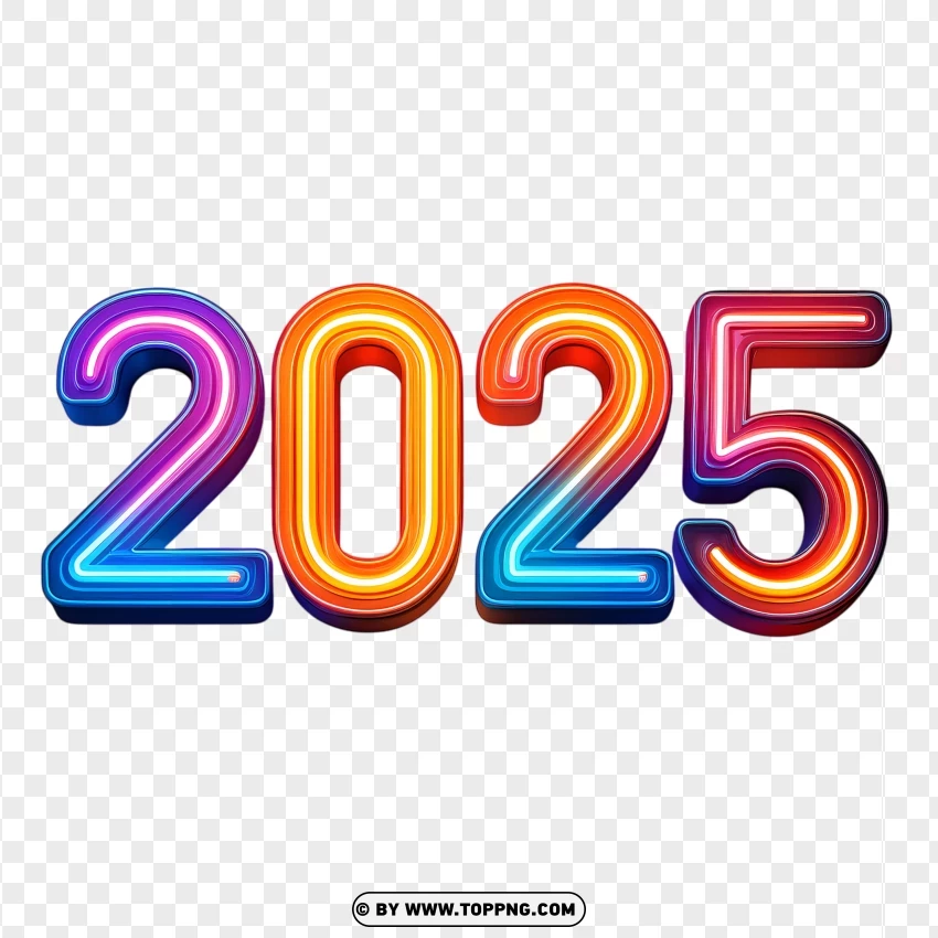 2025 Colorful Neon Gradient Number Design PNG Transparent Background