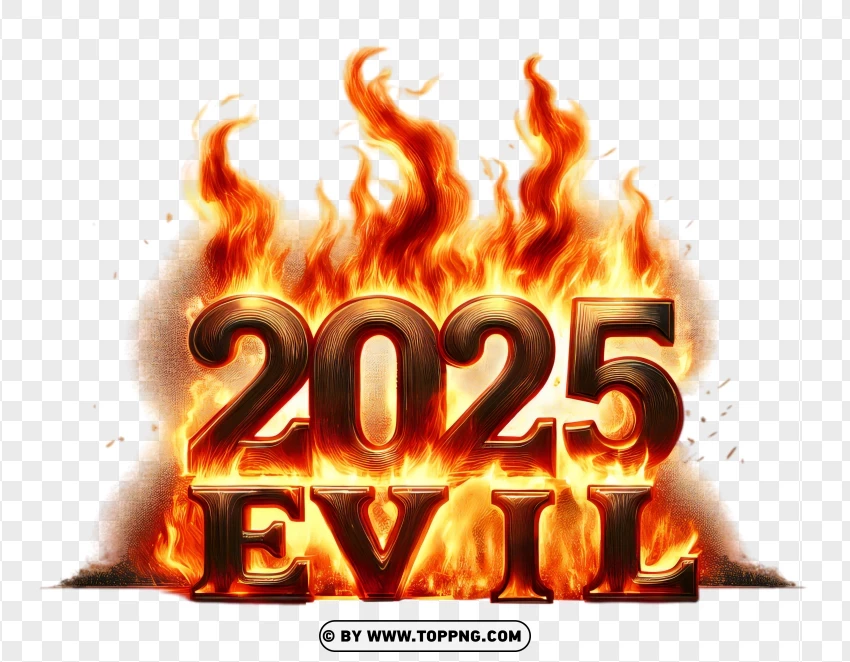 2025 Evil Fire Text Design PNG Transparent Background