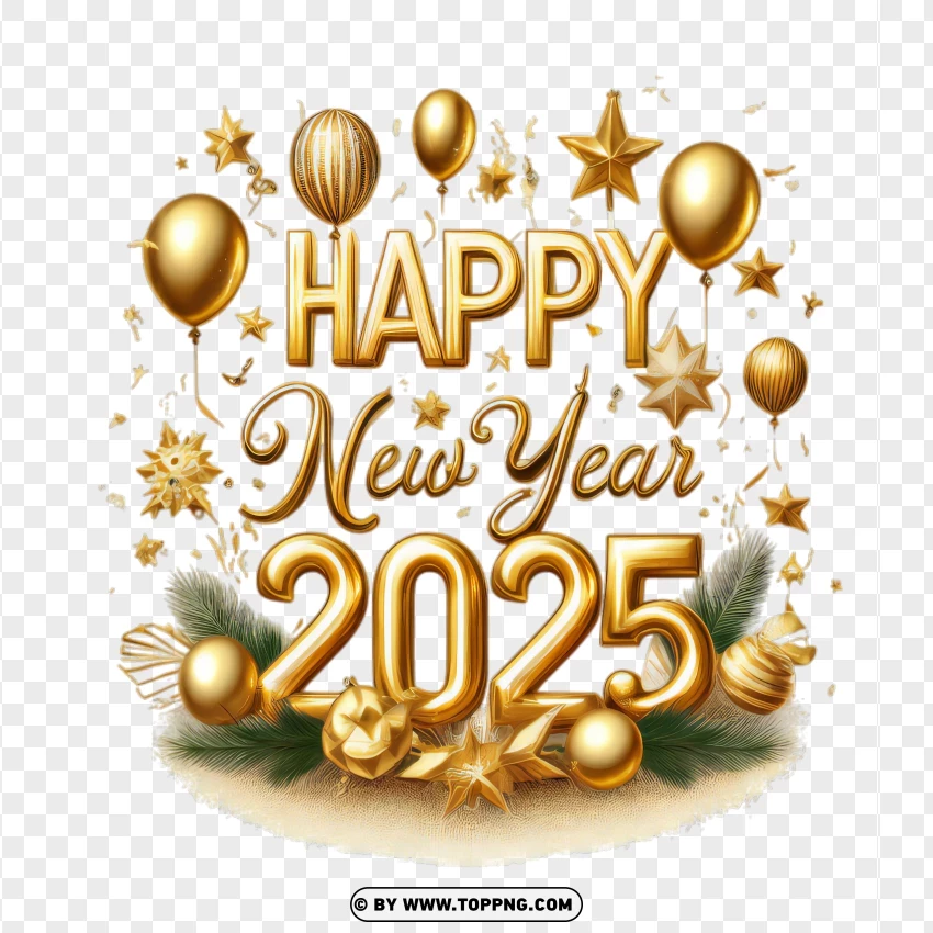 2025 Festive New Year Celebration With Shiny Gold Balloons And Numbers PNG Transparent Background