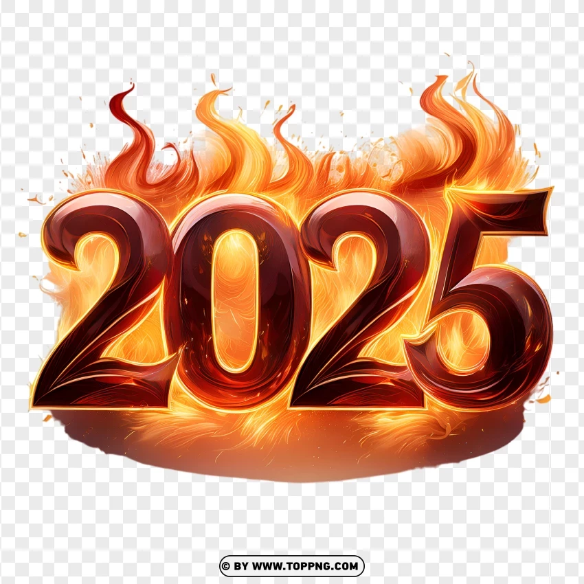 2025 Flame Effect Numbers For Celebration PNG Transparent Background