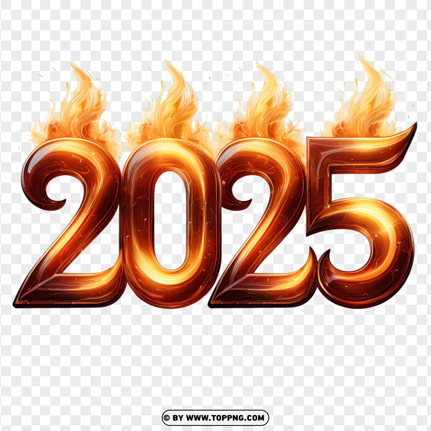 2025 Flaming Number Design For New Year PNG Transparent Background