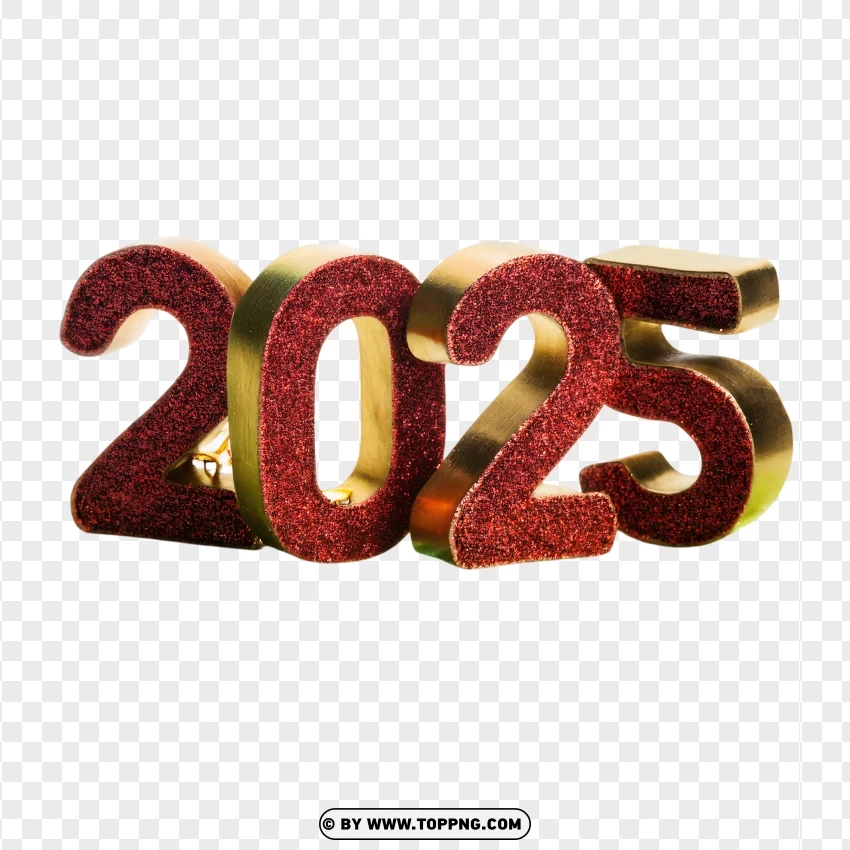 2025 Glitter Numbers Clipart With Festive Red Design PNG Transparent Background