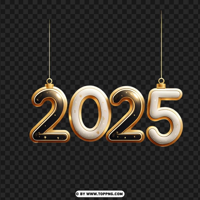 2025 Gold And Black Hanging Bauble Numbers PNG Transparent Background