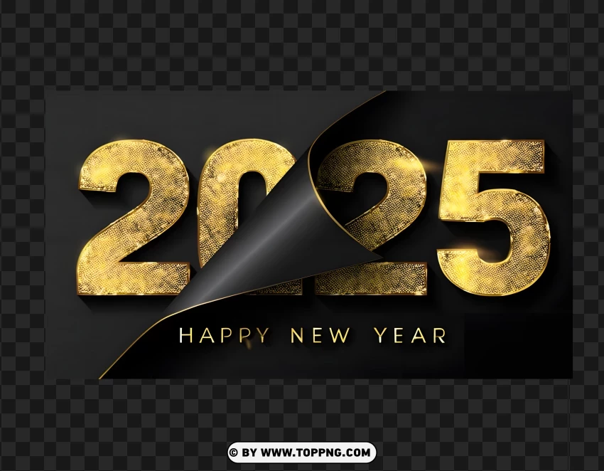 2025 Happy New Year Creative Black Gold Design PNG Transparent Background