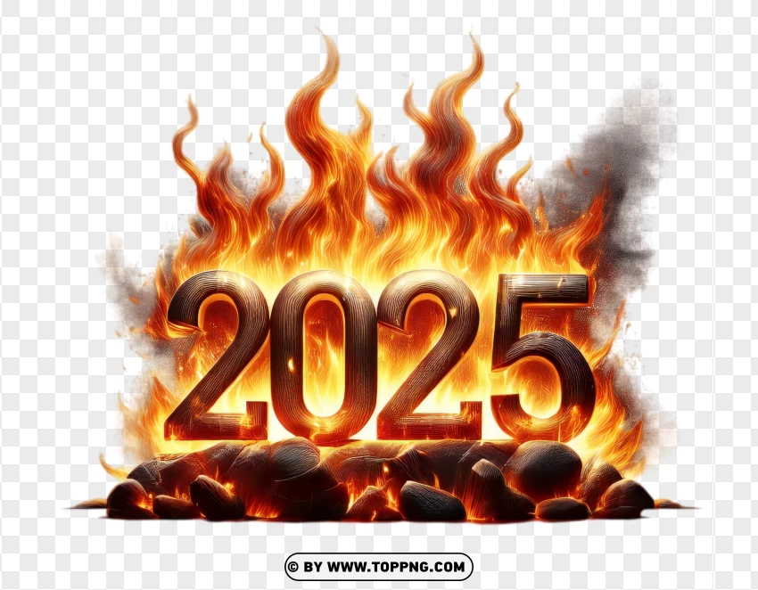 2025 Happy New Year Flaming Text PNG Transparent Background