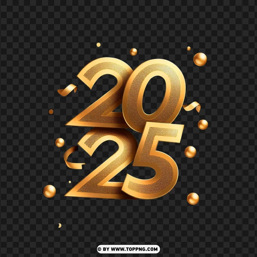 2025 Happy New Year Golden And Ornaments PNG Transparent Background