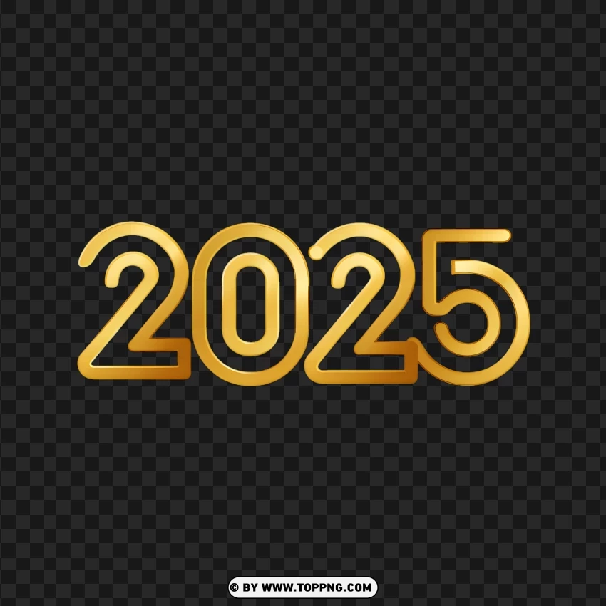 2025 Happy New Year Golden Outline Free PNG Transparent Background