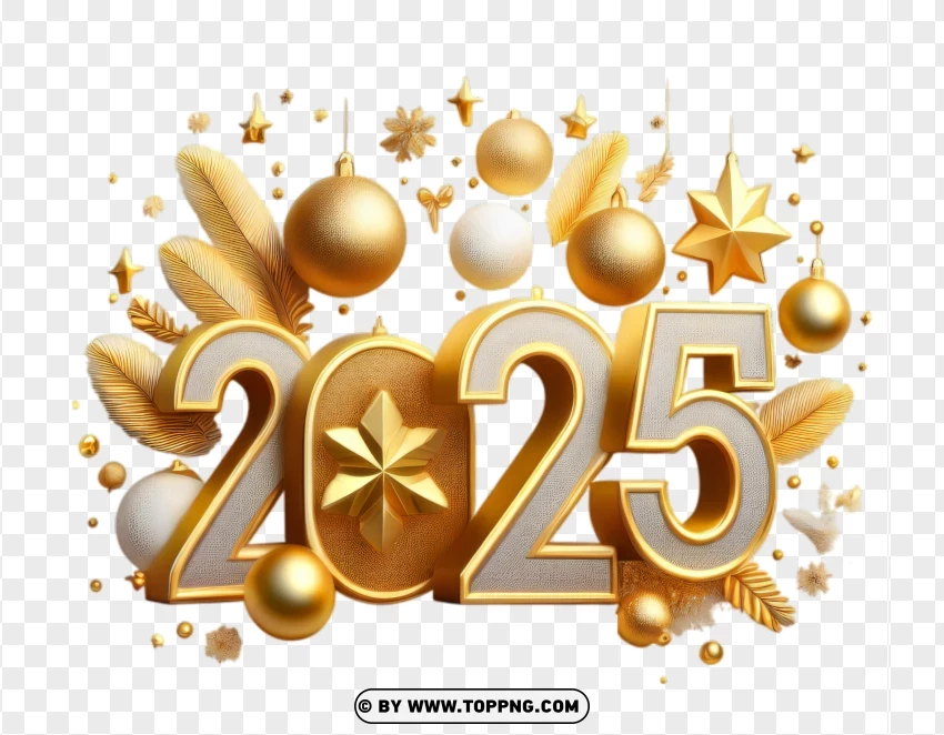 2025 Happy New Year In Gold And Silver With Luxurious Festive Decor PNG Transparent Background