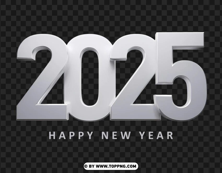 2025 Happy New Year Silver 3d Text Banner Greeting Design Template PNG Transparent Background