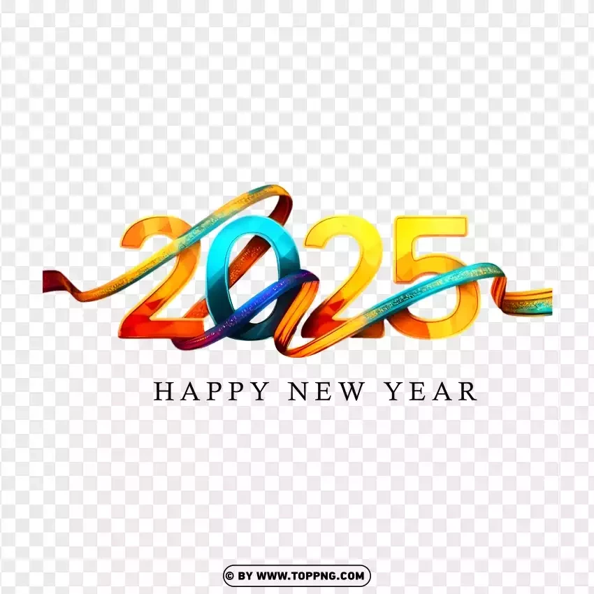 2025 New Year With Ribbon Colorful Typography Indian Style PNG Transparent Background