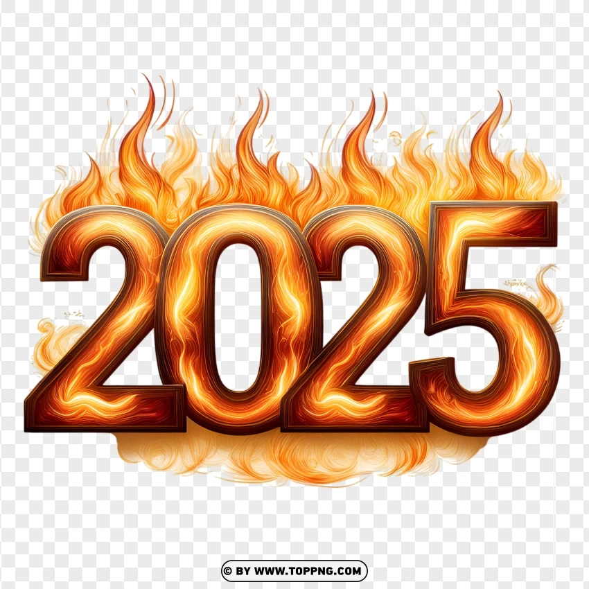 2025 Numbers Engulfed In Flames PNG Transparent Background