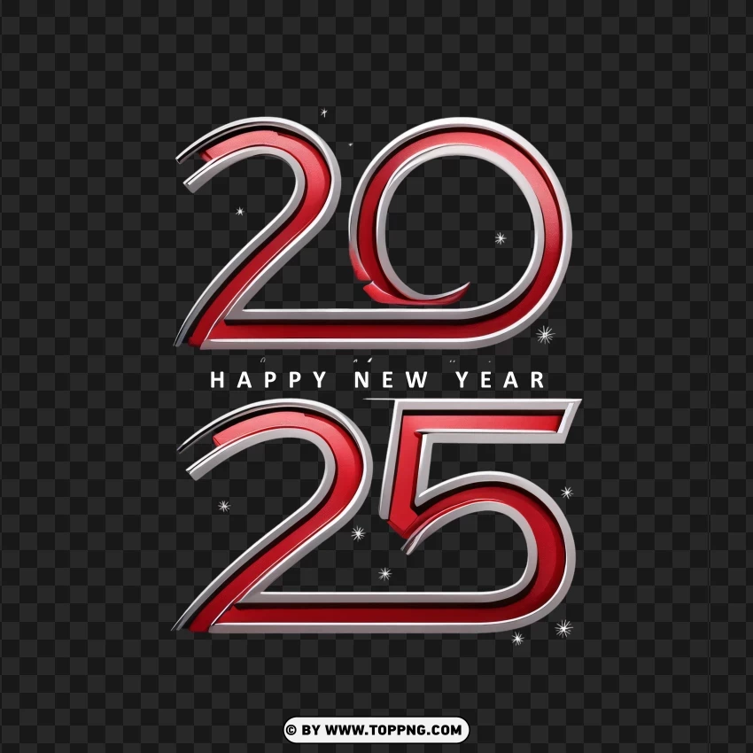 2025 Red Metallic Happy New Year Design PNG Transparent Background