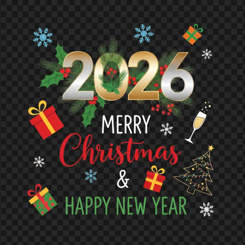 2026 Christmas and New Year greeting design with festive elements