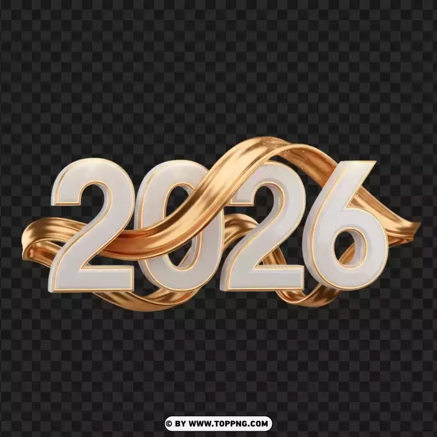 2026 Happy New Year Realistic 3d Numbers With Golden Ribbon PNG Transparent Background