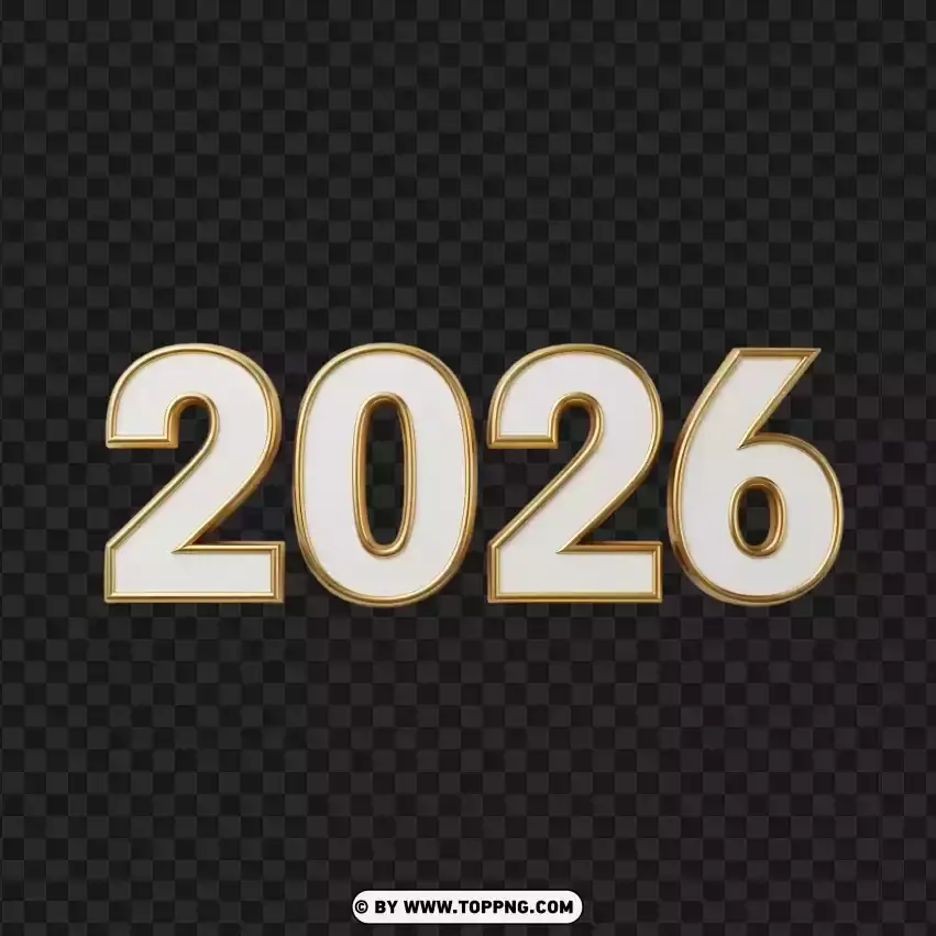 2026 Typography With Elegant Gold Outline PNG Transparent Background