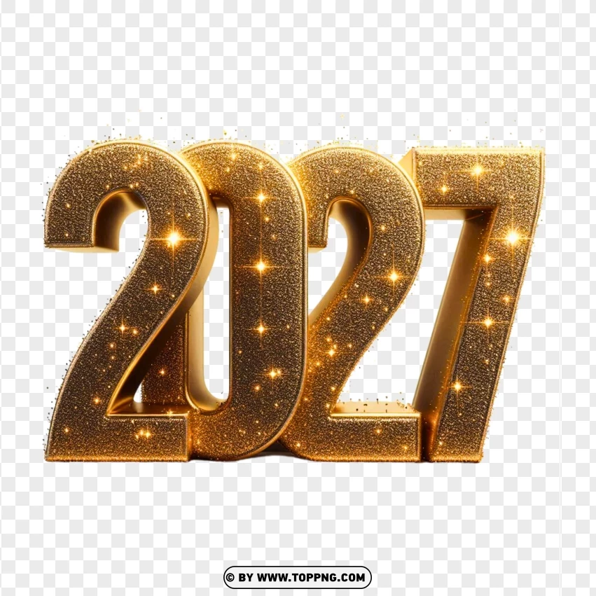 2027 Text Golden Effect With Sparkles PNG Transparent Background