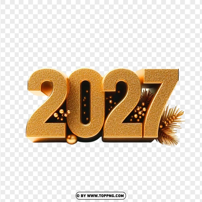 2027 Text Golden Glitter Effect PNG Transparent Background