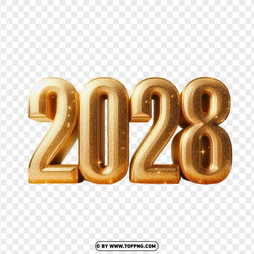 2028 Text Golden Effect With Sparkles PNG Transparent Background