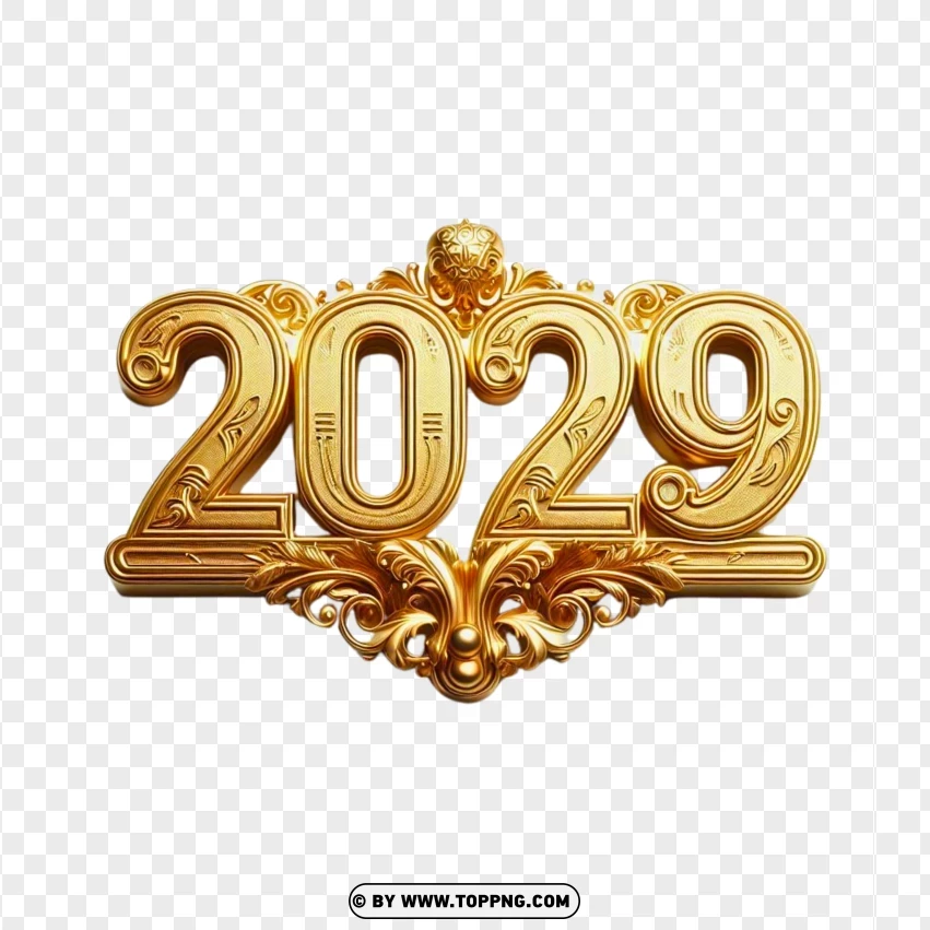 2029 Text Golden Effect With Ornaments Decoration PNG Transparent Background