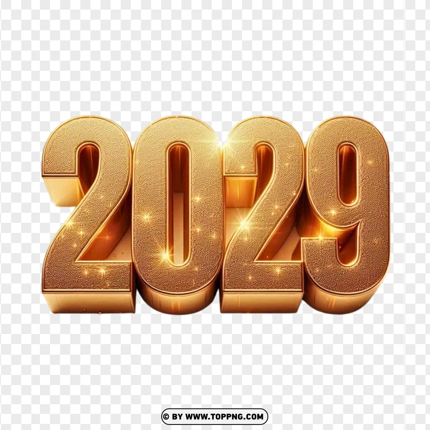 2029 Text Golden Effect With Sparkles PNG Transparent Background