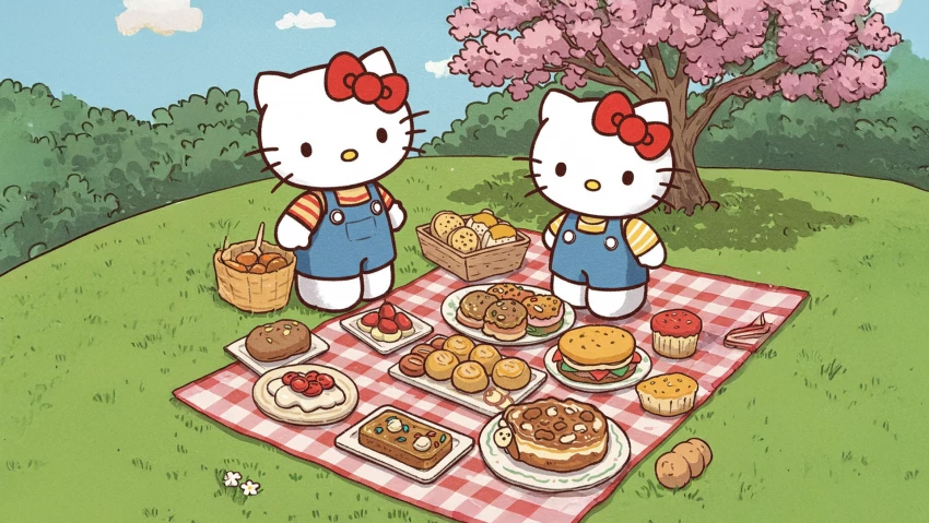 Hello Kitty And Friends Picnic Wallpaper PNG Transparent Background