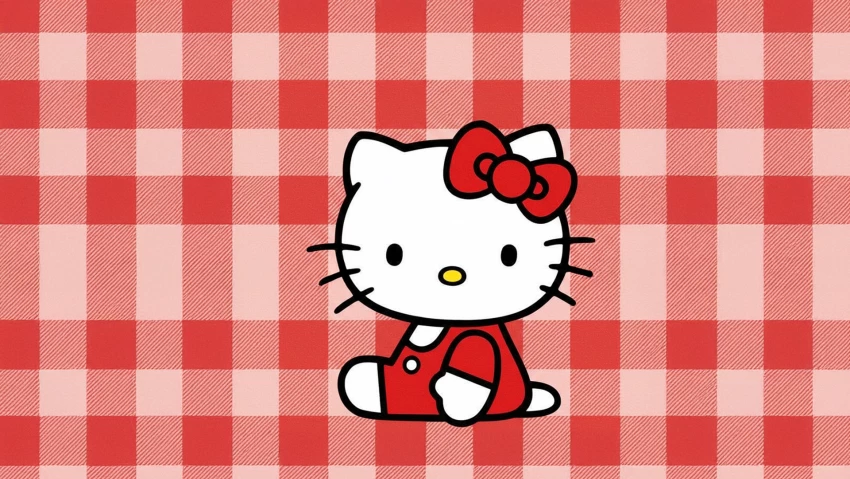 Hello Kitty Desktop With Checkered Pattern PNG Transparent Background