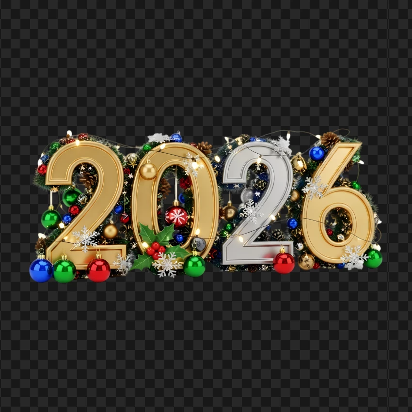 3D 2026 holiday design featuring ornaments and festive style