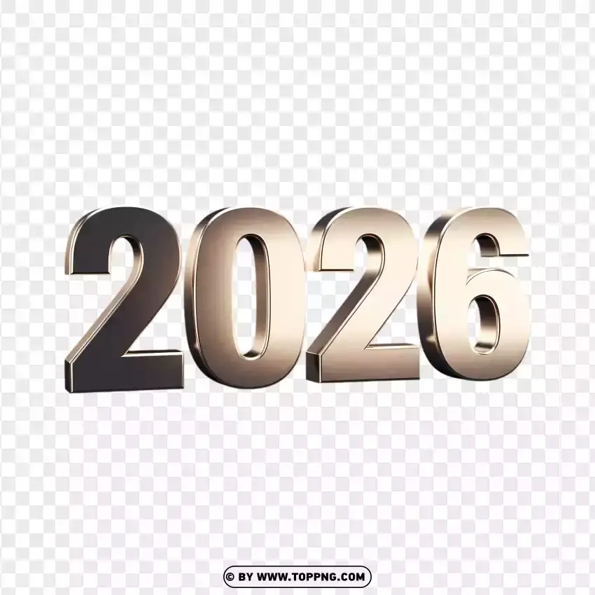 Silver Metallic 3d 2026 Typography PNG Transparent Background