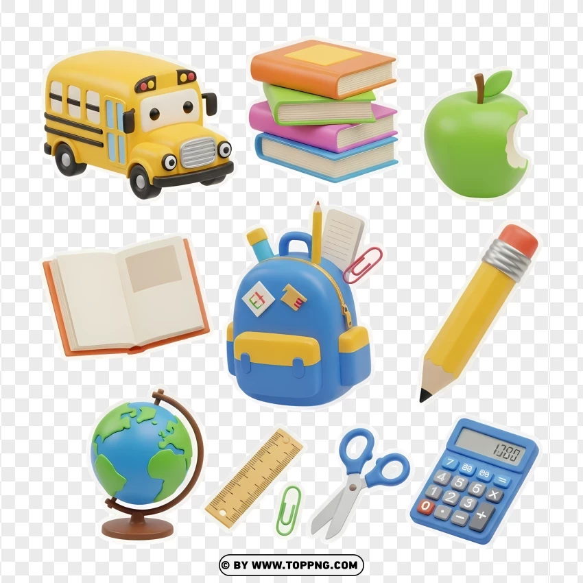 3d Cartoon Back To School Sticker Collection PNG Transparent Background