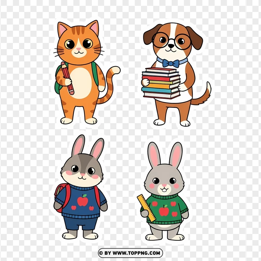 3d Cartoon Back To School Stickers PNG Transparent Background
