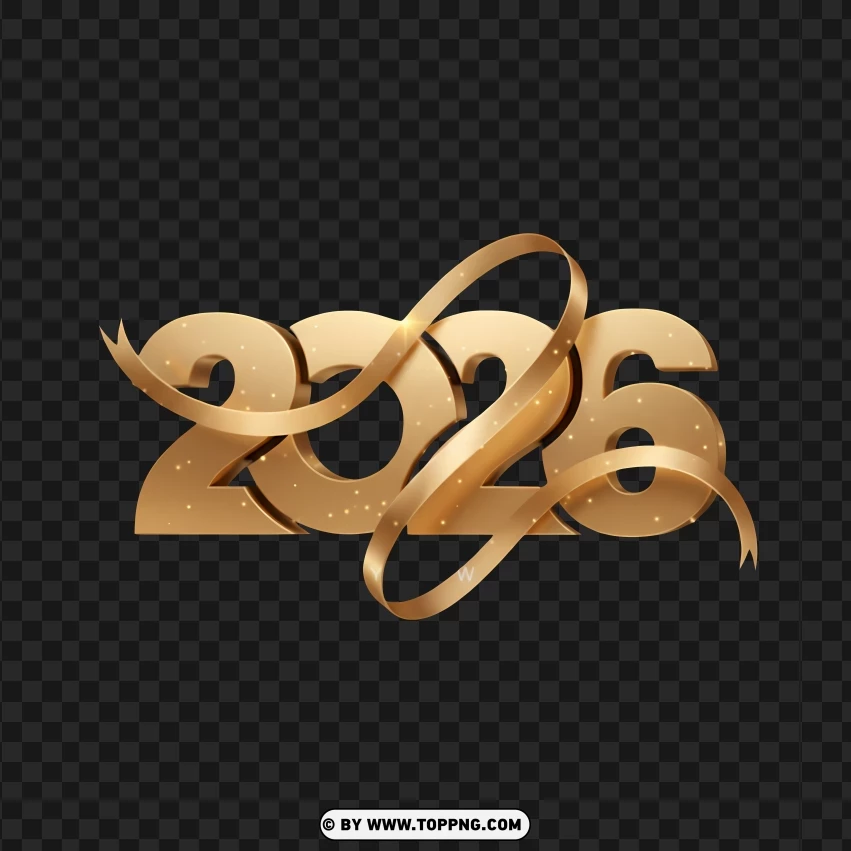 3d Champagne Gold 2026 With Soft Glitter Ribbon Glow PNG Transparent Background